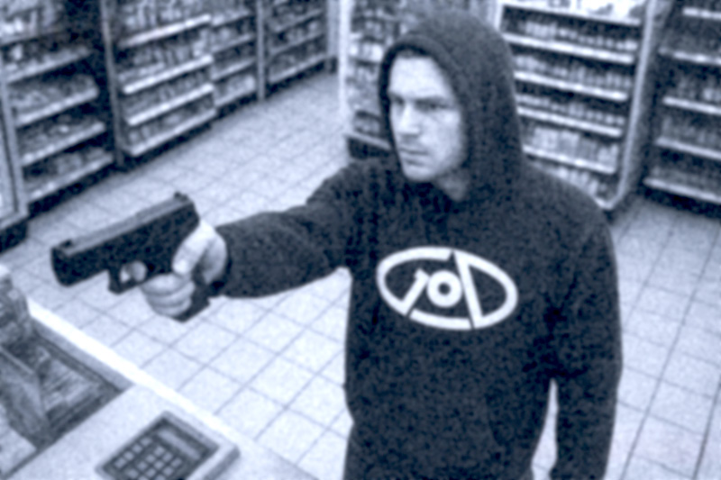 ISONERV | GOD | Streetwear | Artist | cctv| a hold up with a gun in a convenience store